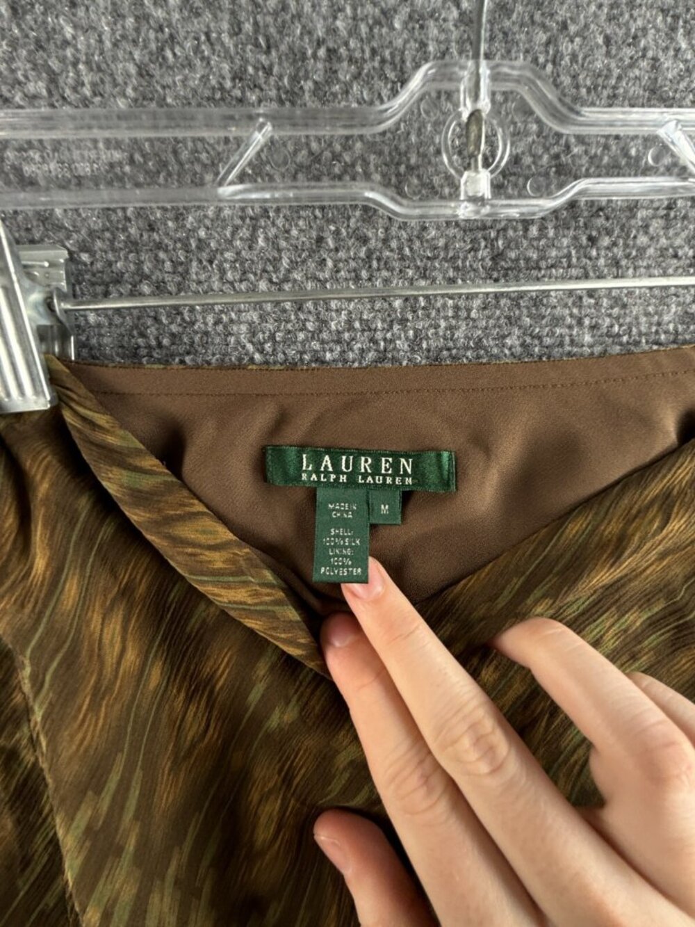 NWT Lauren Ralph Lauren TAHITI Silk Modern Brown Green Ruffle Skirt Size Medium - Picture 7 of 16